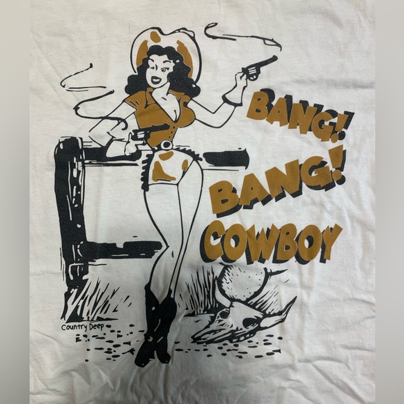 Band Bang Cowboy Western White T Shirt SZ Small - Picture 9 of 9
